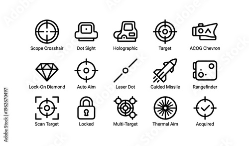 Set of 15 precision targeting icons for gaming interfaces