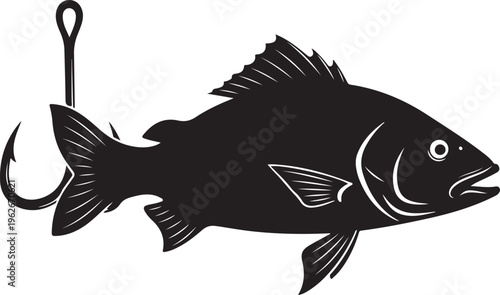 Fish Hooked on a Fishing Line Silhouette Illustration Graphic Design