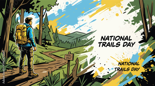 National Trails Day Hiker Enjoying a Scenic Forest Mountain Pathway