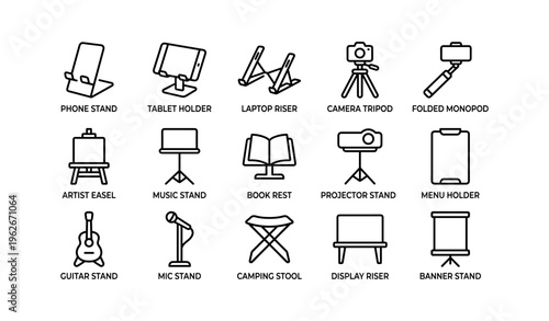 Collection of various stands and holders for devices and presentation