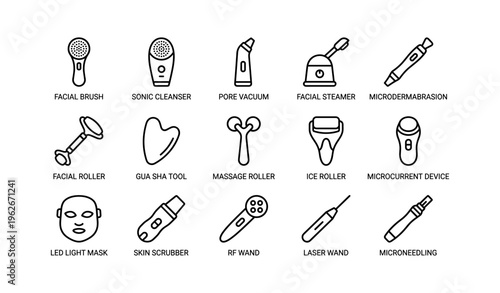 Skincare tools: brushes, cleansers, rollers, devices, masks, and steamers for facial care