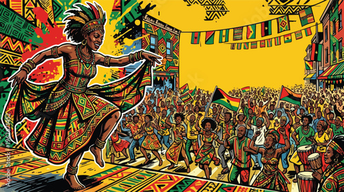 Vibrant Celebration with African Dancers and Festive Crowd in Traditional Attire