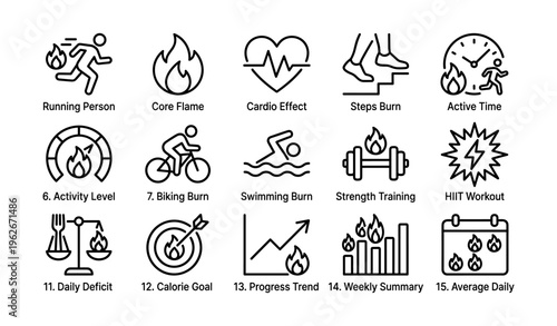 Fitness icons illustrating exercise activities and goals