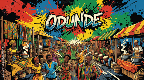 Festival Market Vibrant Celebration with African Fabrics Crafts and Food