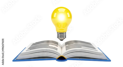 Glowing Light Bulb Above Open Book