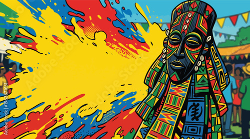 Odunde Festival Mask and Textured Garment with Colorful Splashes