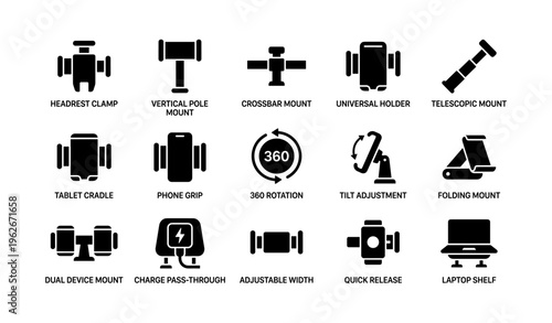 Multi-mount system with phone grip, clamp, and adjustable holder icons