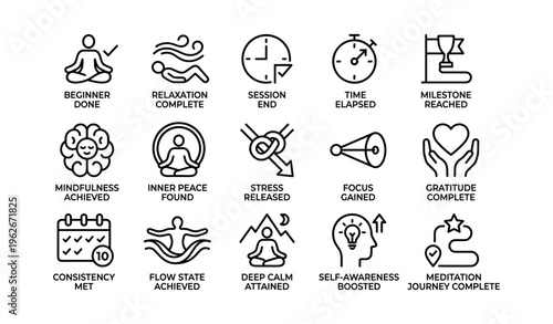 Icons for meditation achievements and progress milestones