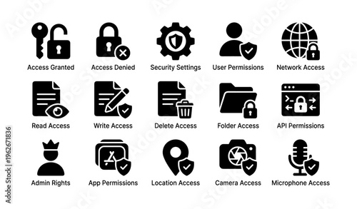 Security and access icons for permissions and settings