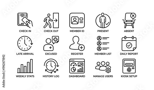 Line icons for attendance and user management features