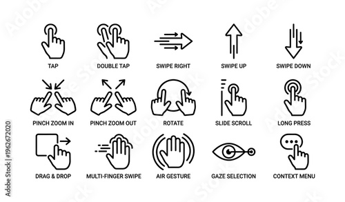 Touchscreen gestures icons set for user interface design