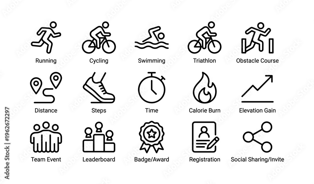 Fototapeta premium Illustrated fitness activities and performance tracking icons