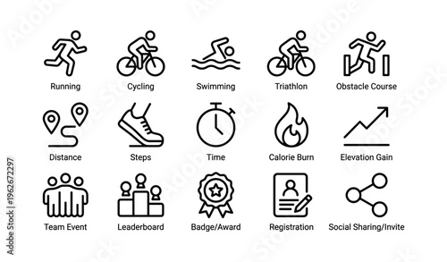 Illustrated fitness activities and performance tracking icons
