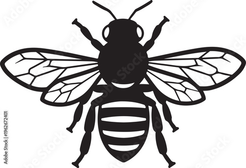 Black Bee Silhouette with White Background Illustration