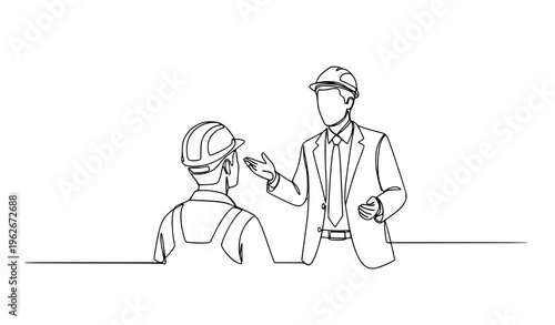 Minimalist continuous line manager presenting to apprentice business training office vector illustration