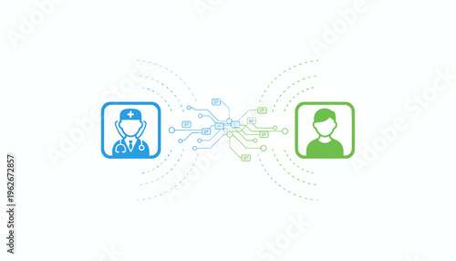 Connecting healthcare professionals and patients through a digital network concept, symbolizing remote medical services and efficient information exchange in modern care