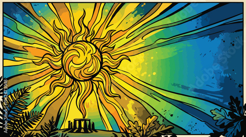 Summer Solstice Abstract Sun Rays Gradient Graphic Poster