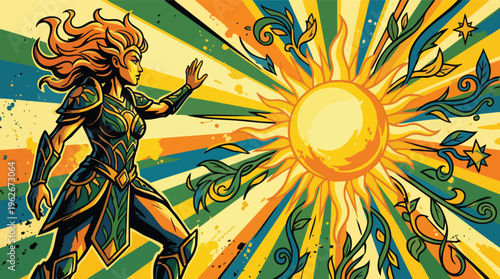 Sunburst Radial Pattern Abstract Background Summer Solstice Bold Graphic