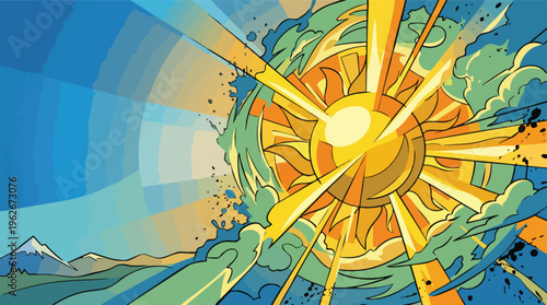 Summer Solstice Warm Gradient Sunburst Abstract Background Design
