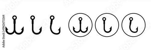 Fishing hook icon set. Fishing equipment. Black fishing hook. Vector illustration