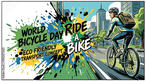 Bicycle Lane Commuting Scene World Bicycle Day Eco Friendly Transport Concept