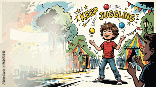 Juggling Kid Demonstrating Skills at World Juggling Day Celebration