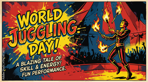 Juggling Performer with Flaming Torches at World Juggling Day Celebration