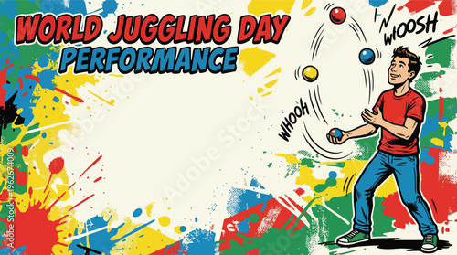 Juggling Performance World Juggling Day Celebration with Colorful Splash Background