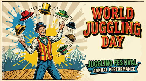 Juggler Performance with Hats for World Juggling Day Festival
