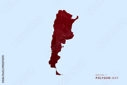 Argentina Map - Low poly polygon map in deep red gradient on light blue background, modern minimal geometric design, vector illustration with faceted triangulated style.