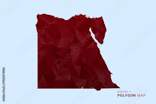 Egypt Map - Low poly polygon map in deep red gradient on light blue background, modern minimal geometric design, vector illustration with faceted triangulated style.