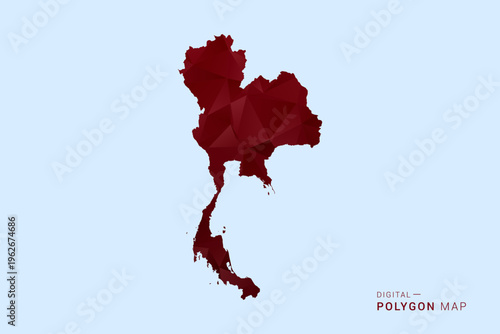 Thailand Map - Low poly polygon map in deep red gradient on light blue background, modern minimal geometric design, vector illustration with faceted triangulated style.