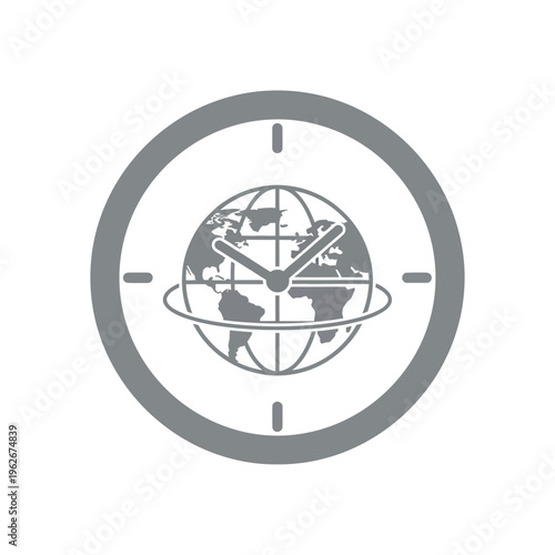 Monochromatic vector icon representing global time and international time zones, symbolizing worldwide synchronization, scheduling, and efficient global communication