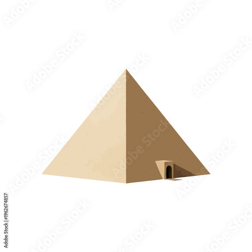 An illustration of a classic pyramid with a small entrance, evoking ancient history and architectural wonders of Egypt