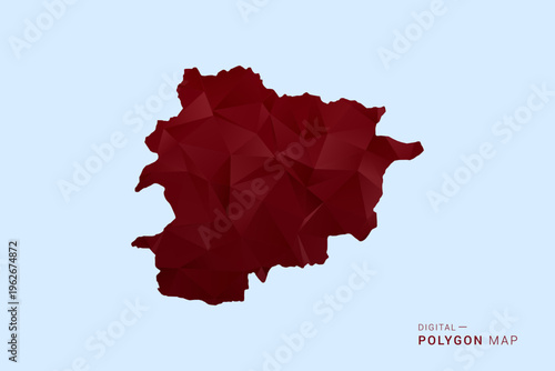 Andorra Map - Low poly polygon map in deep red gradient on light blue background, modern minimal geometric design, vector illustration with faceted triangulated style.