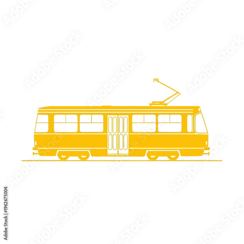Simple yellow tram icon representing urban public transportation, a classic streetcar silhouette for travel and city life designs and navigation
