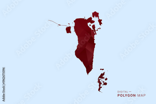 Bahrain Map - Low poly polygon map in deep red gradient on light blue background, modern minimal geometric design, vector illustration with faceted triangulated style.