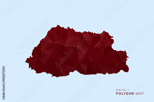 Bhutan Map - Low poly polygon map in deep red gradient on light blue background, modern minimal geometric design, vector illustration with faceted triangulated style.