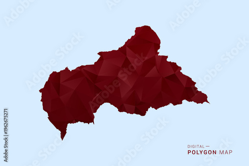 Central African Republic Map - Low poly polygon map in deep red gradient on light blue background, modern minimal geometric design, vector illustration with faceted triangulated style.
