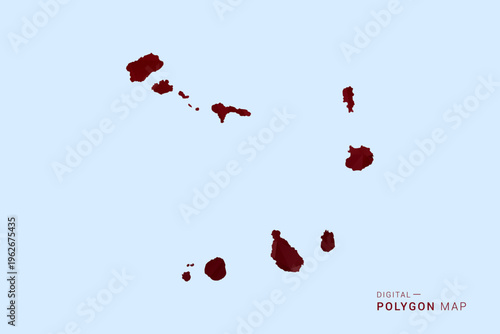 Cabo Verde Map - Low poly polygon map in deep red gradient on light blue background, modern minimal geometric design, vector illustration with faceted triangulated style.
