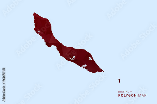 curacao Map - Low poly polygon map in deep red gradient on light blue background, modern minimal geometric design, vector illustration with faceted triangulated style.