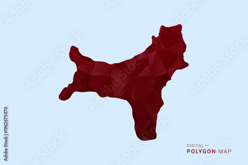 Christmas Island Map - Low poly polygon map in deep red gradient on light blue background, modern minimal geometric design, vector illustration with faceted triangulated style.