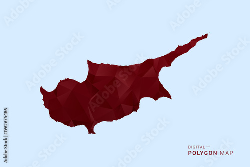 Cyprus Map - Low poly polygon map in deep red gradient on light blue background, modern minimal geometric design, vector illustration with faceted triangulated style.
