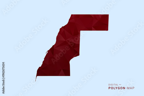 Western Sahara Map - Low poly polygon map in deep red gradient on light blue background, modern minimal geometric design, vector illustration with faceted triangulated style.