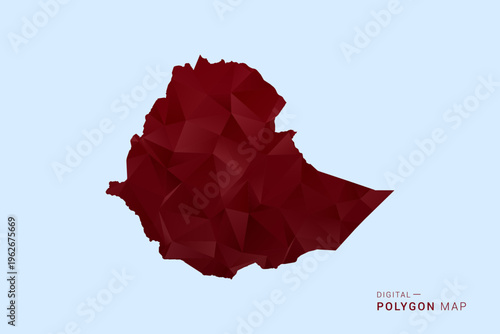 Ethiopia Map - Low poly polygon map in deep red gradient on light blue background, modern minimal geometric design, vector illustration with faceted triangulated style.