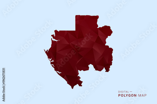 Gabon Map - Low poly polygon map in deep red gradient on light blue background, modern minimal geometric design, vector illustration with faceted triangulated style.