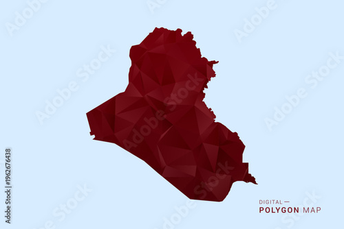 Iraq Map - Low poly polygon map in deep red gradient on light blue background, modern minimal geometric design, vector illustration with faceted triangulated style.
