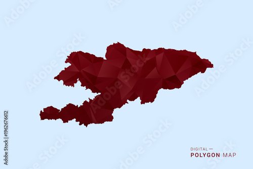 Kyrgyzstan Map - Low poly polygon map in deep red gradient on light blue background, modern minimal geometric design, vector illustration with faceted triangulated style.