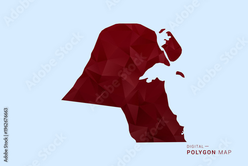 Kuwait Map - Low poly polygon map in deep red gradient on light blue background, modern minimal geometric design, vector illustration with faceted triangulated style.