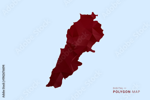 Lebanon Map - Low poly polygon map in deep red gradient on light blue background, modern minimal geometric design, vector illustration with faceted triangulated style.